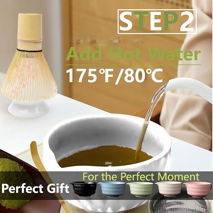 Matcha Whisk Holder Matcha Chasen Whisk Stand Ceramic Holder fit for Traditional Japanese Tea Ceremony Starter Matcha Tools Matcha Bowl (Silver sifter Bamboo scoop)