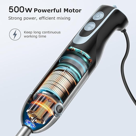 FRESKO Immersion Handheld Blender 500W with 700ml Beaker, 12-Speed & Turbo Mode Hand Blender Stick, 304 Stainless Steel Blades for Soup, Smoothie, Puree, Baby Food