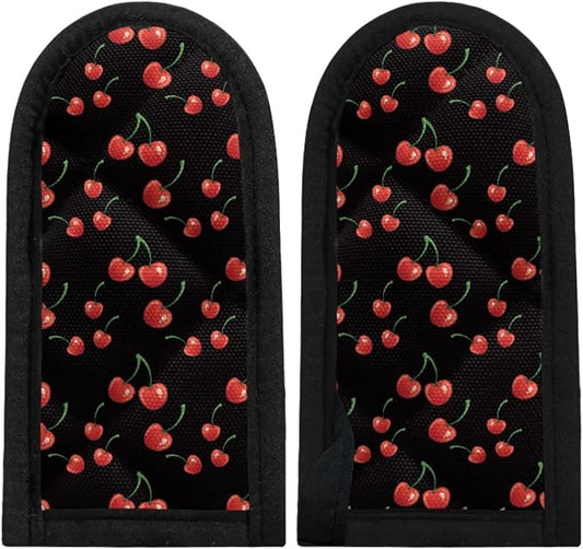 Coldinair Cherry Print Hot Handle Covers,Cast Iron Skillet Handle Covers, Pot Pan Handle Covers, Heat Resistant Pot Pan Skillet Handle Holder Sleeves Mitt for Kitchen, BBQ and Baking Cookware