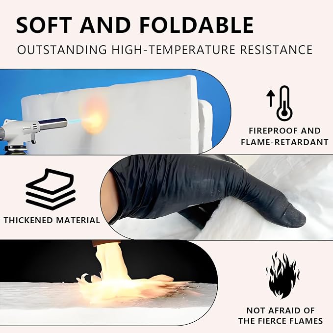 eieioo Ceramic Fiber Insulation, 2300F Ceramic Fiber Blanket, 48"x16"x1" Thick Fireproof Insulation Blanket for Wood Stove Baffle, Fireplace, Forges, Pizza Ovens, Chimney, Boiler(48"x16"x1")