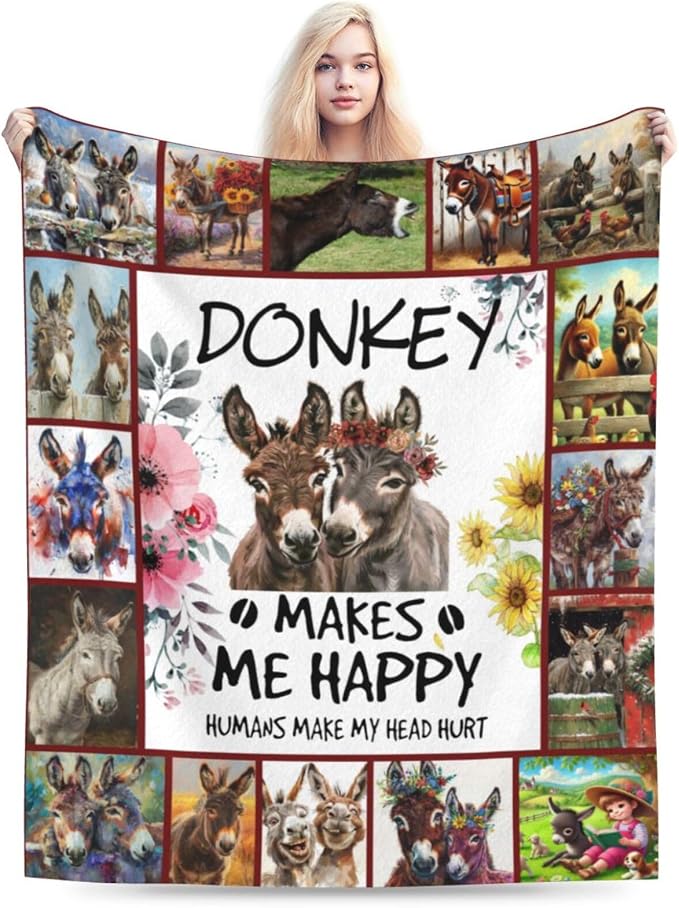 Donkey Blanket Soft Cozy Donkey Plush Throw Blanket Farm Donkey Stuff Decor Warm Lightweight Animal Flannel Fleece Blanket Giftsfor Lover Girls Kids Boys Women Adults Bed Travel 40"x50"