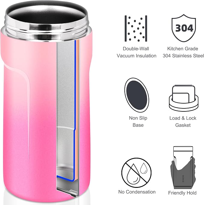 Universal Can Cooler - Signice 3 in 1 Insulated 12 oz Beer Can Insulator Stainless Steel Metal Holder for 12oz Slim Skinny Tall Standard Cans Bottle Hard Seltzer Soda Energy Drinks (Sakura)