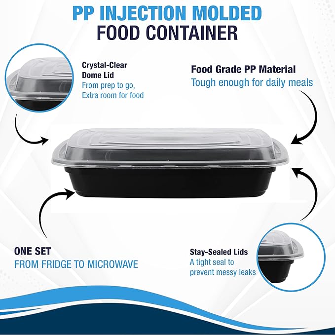 Ruthy's Outlet Meal Prep Containers W/Lids -Square Food Storage – BPA-Free| Stackable | Microwave | Freezer & Dishwasher Safe | Reusable Lunch Bento Box Portion Control & Planning (50 Pack, 32 oz)
