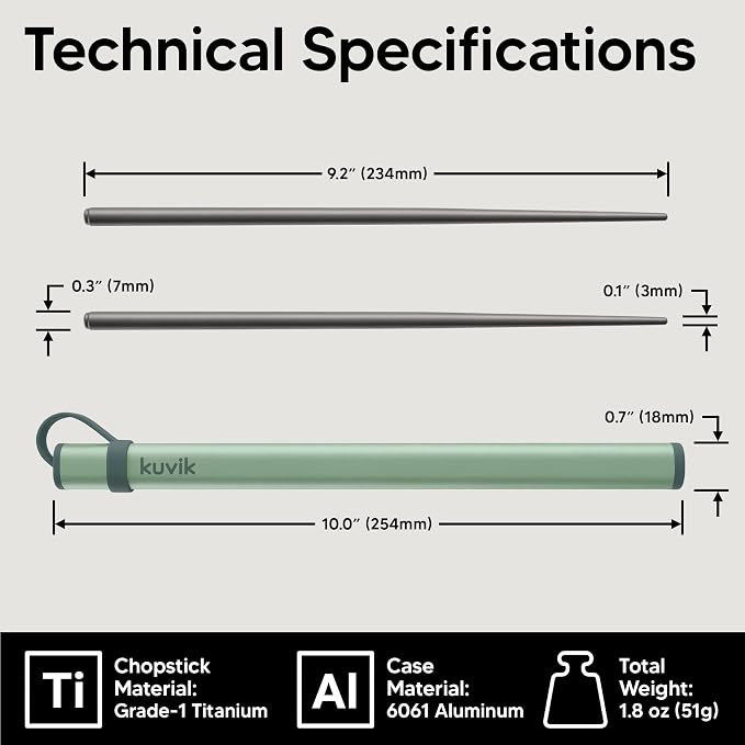 Kuvik Titanium Chopsticks with Mint Green Carrying Case