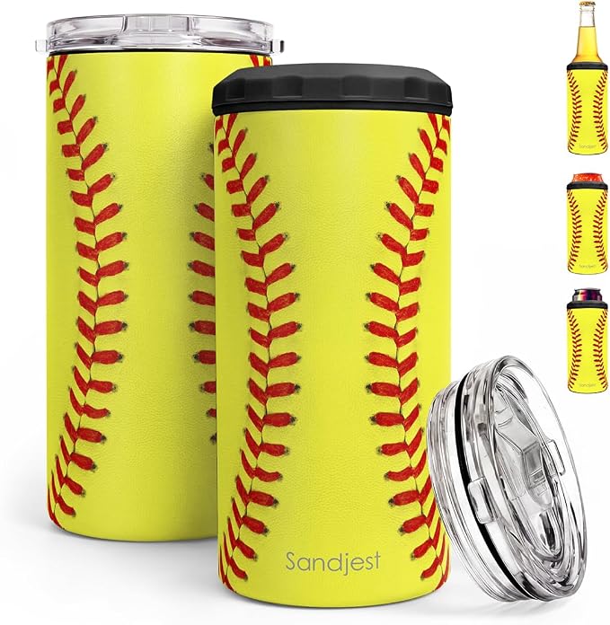 Softball Can Cooler 12oz - Travel Mug Cups - Stainless Steel Insulated for Men Women Players - Tumbler Cans Koozie, Sport Gift for Fan Coach Lovers