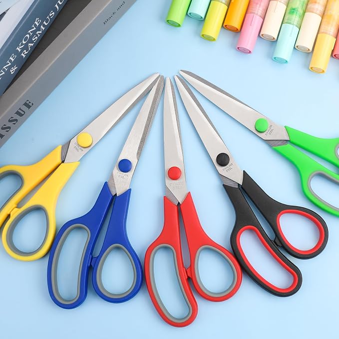 BURVAGY 36 Pack 8" Scissors All Purpose, Heavy Duty Scissors for Office | Scissors Bulk Multipurpose Comfort-Grip Sharp Adult Office Scissors Set Sewing Fabric Stainless Steel Blades, Right/Left Hand