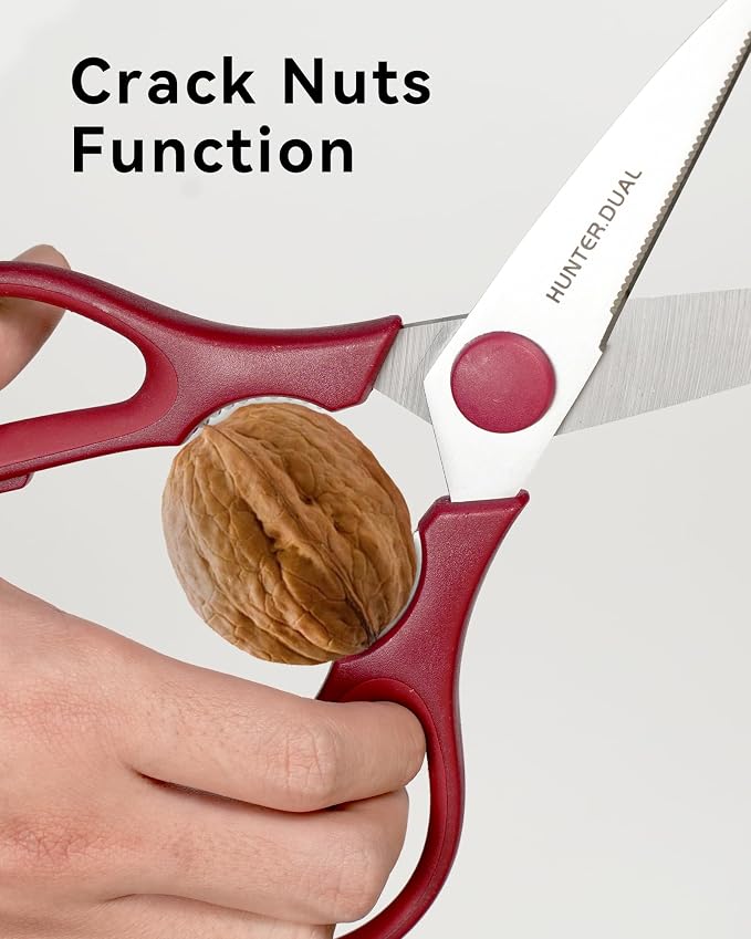 Kitchen Scissors for Food, HUNTER.DUAL Heavy Duty Come Apart Poultry Shears for Cooking, All Purpose for Cutting Chicken, Meat, Fish & Vegetables (Red, 8.35 Inch)