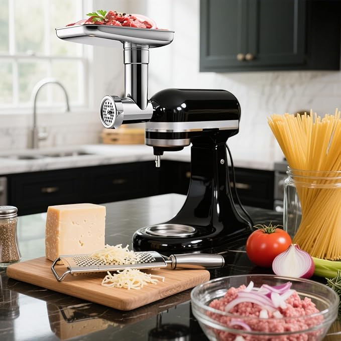 Metal Meat Grinder Attachment for KitchenAid Stand Mixers of All Models | Sausage Stuffer, Food Processor, Aluminum Alloy, Not Dishwasher Safe, Hand Wash Only, Mixer/Machine NOT Included