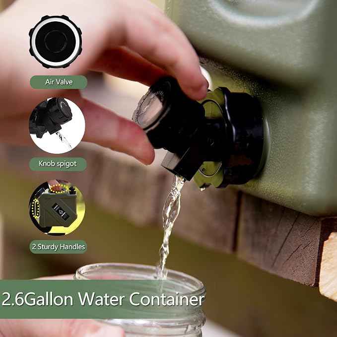 COOZMENT 3.2 Gallon/5 Gallon Water Containers with Spigot, BPA Free Water Jug, Military Green Water Tank, Multifunction Water Storage Containers for Camping Outdoor Hiking,Emergency Storage