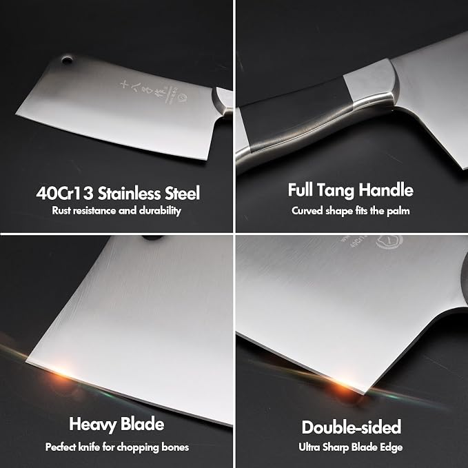 SHI BA ZI ZUO Heavy Duty Stainless Steel Bone Cleaver Knife for Home Chopping Bones