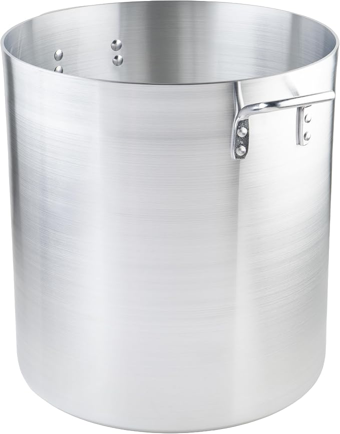 Winco Silver 60 qt Aluminum Stock Pot | Heavy-duty, Riveted handles, Reinforced walls, Great for Stocks, Soups, Pasta and Batch Cooking
