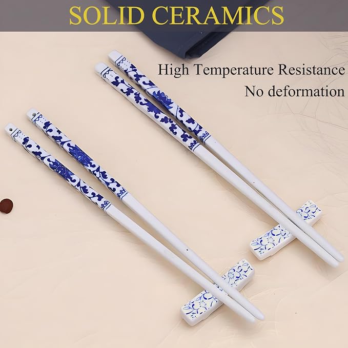 Ceramic Chopsticks Holder Set of 5 Blue and White | Porcelain, Chopstick Rest, Fork Stand Holder