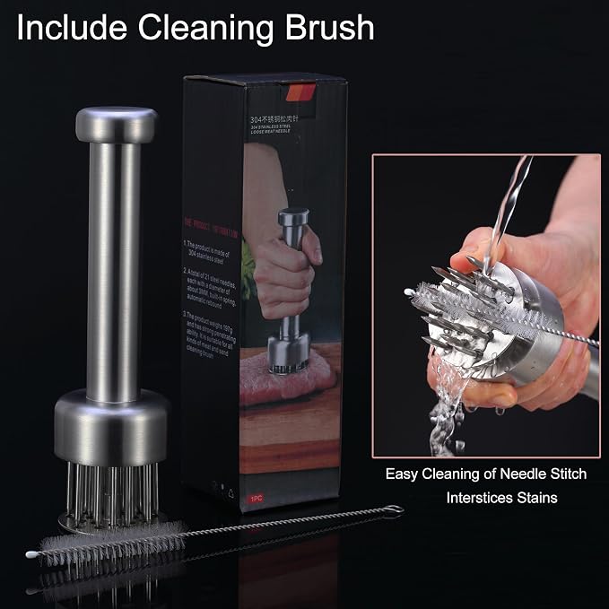 Stainless Steel Meat Tenderizer Tool, 21 Sharp Needles, Meat Piercing, Tenderizing Steak, Beef, Chicken, Pork, Barbecue, Marinating, Small Meat Grinder