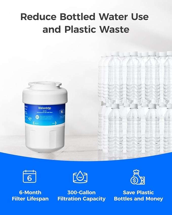 Waterdrop WD-F13 Refrigerator Water Filter Replacement for GE® MWF®, 3 Pack | Replacement for SmartWater® MWFP, MWFINT, MWFA, GWF, HDX FMG-1, Kenmore® 9991, GSE25GSHECSS, WFC1201