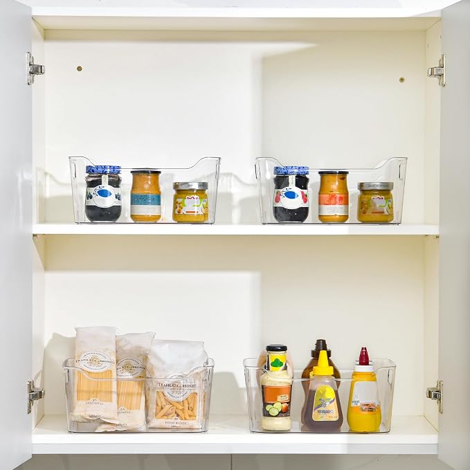 Clear Plastic Storage Bins - 12 Pack Pantry Organizers and Storage, Clear Pantry Organizer Bins, X-Large Plastic Containers with Handle for Kitchen, Cabinet, Bathroom, Classroom Organization