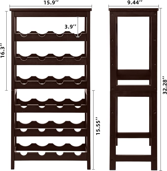 VASMIA Wine Rack Free Standing Floor, 6-Tier Display Wine Storage Shelves with Table Top, 24-Bottle Bamboo Wine Rack Shelf for Kitchen Bar Dining Room Living Room, Brown