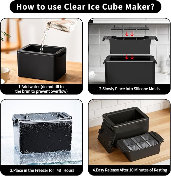 Clear Ice Cube Maker,6 Cavity Square Ice Cube Mold for Whiskey,1.9 * 2.1 Inch Clear Ice Maker,Idea Gifts for Boyfriend Boss Men who Have Everything