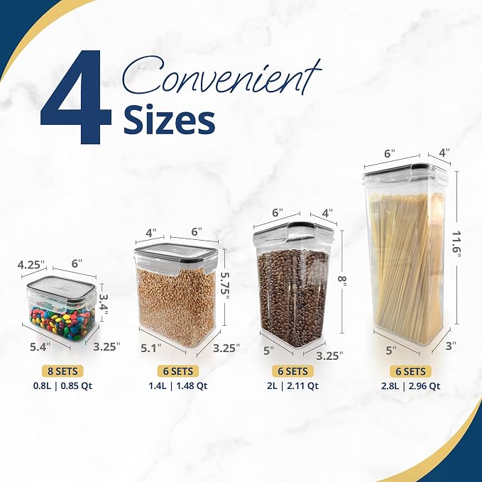 Reli. Pantry Organizers and Storage | Food Containers with Lids (26 Sets) | Airtight Plastic Storage Containers, Kitchen Organizers, Clear Food Storage Canister Sets with Lids, BPA free, Multi-Size