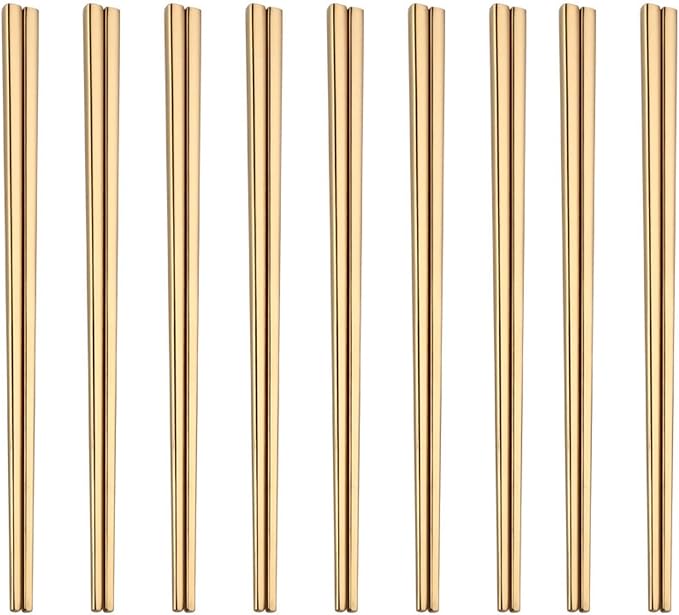 Stainless Steel Chopsticks,Reusable ,Dishwasher Safe , Easy to Use（9 PCS,golden）