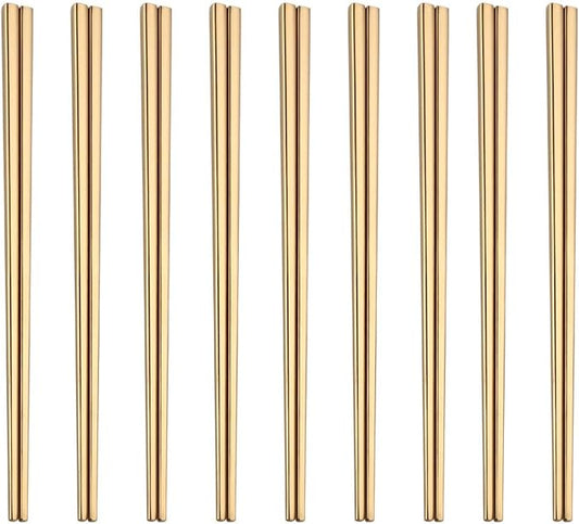 Stainless Steel Chopsticks,Reusable ,Dishwasher Safe , Easy to Use（9 PCS,golden）