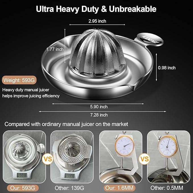 Lemon Squeezer Stainless Steel,Ultra Heavy Duty Manual Citrus Juicer | Premium Orange Lime Fruit Squeezer Set, Robust Reamer Rotation, 2 Pour Spout, 200ML Container, Detachable & Easy to Clean