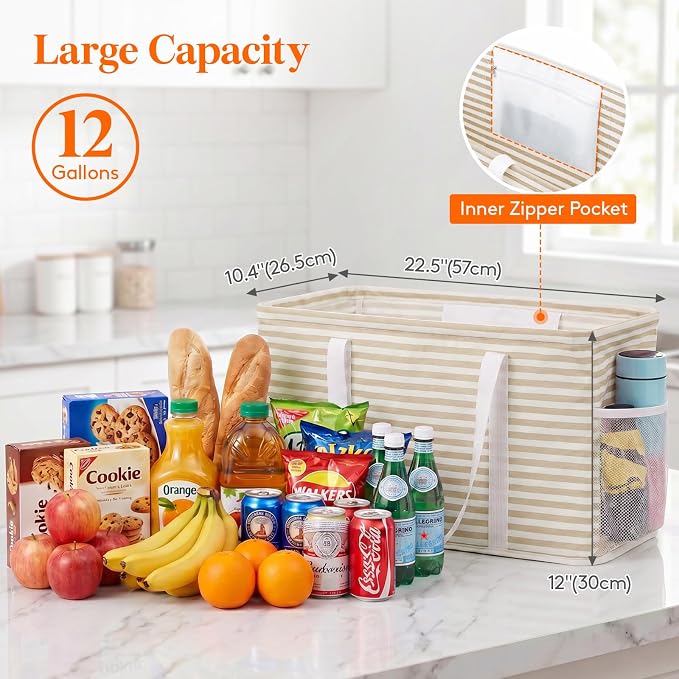 Lifewit Extra Large Tote Bag, Reusable Grocery Bags with Metal Wire Frame and Handles