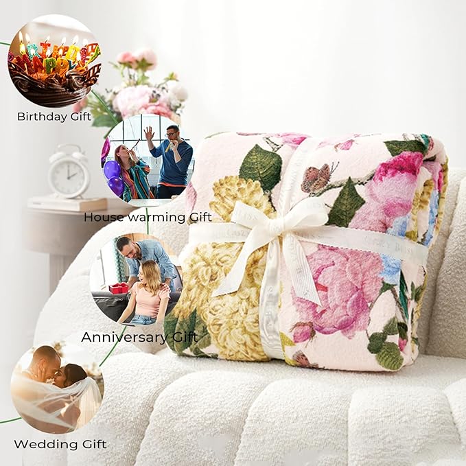 Vintage Book Blanket Gifts for Kids Girls Women,Retro Readers and Floral Throw Blankets,Soft Comfy Lightweight for Room Couch Bed Modern Reading Decor,Literary Lover 60x50in