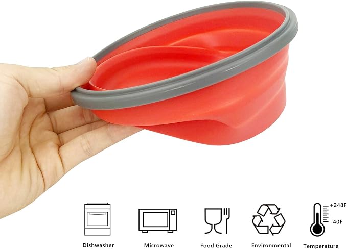 CCyanzi 1200ml Collapsible Camping Bowl Silicone Food Storage Container with Lid and Foldable Stainless Steel Fork Spoon, for Picnic, Travel, Camping, RV, Fridge and Microwave Bowls