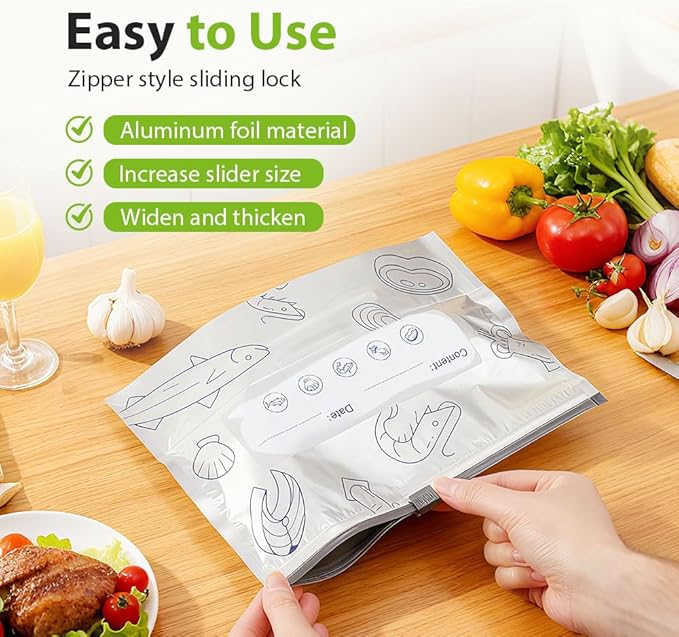 Reusable Aluminum Foil Sealable Storage Bags, 2026 New Resealable Vacuum Zipper Pouches, Stand Up Foil Sealable Bags with Label and Zip Lock for Kitchen (30, Medium)