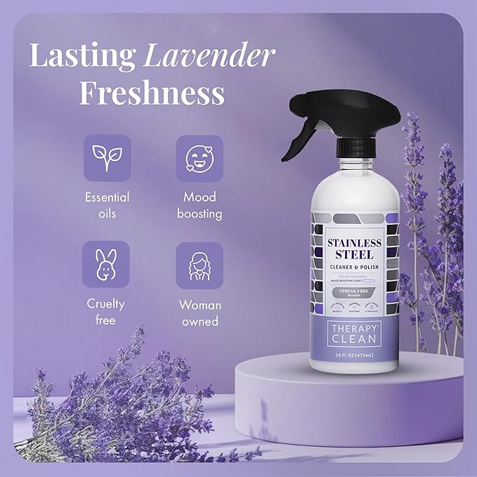 Therapy Stainless Steel Cleaner and Polish, Lavender Essential Oil Scent, Sink Cleaner, Fingerprint & Residue Remover