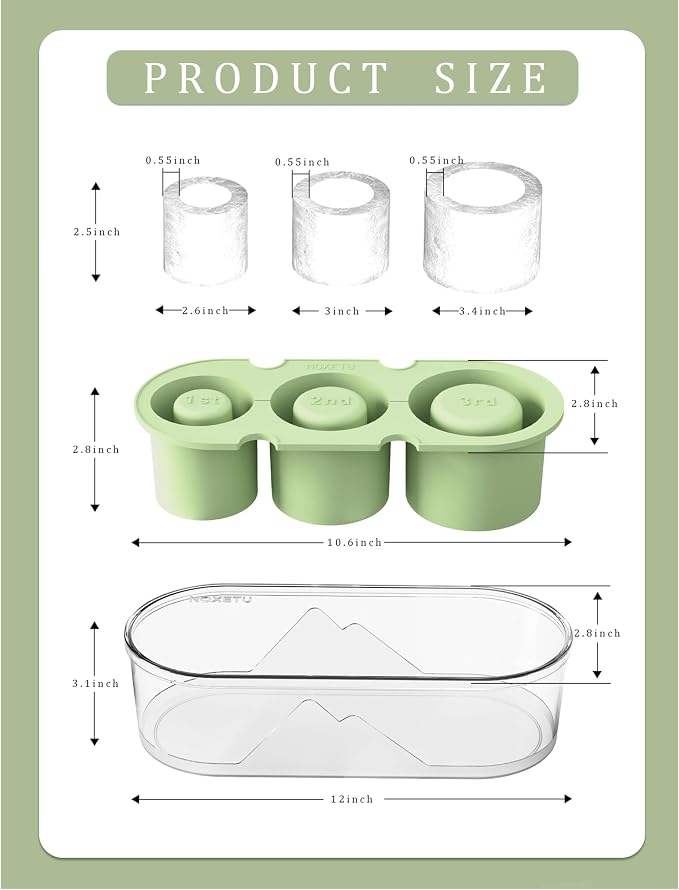 Silicone Ice Mold for Stanley Cup 30 40oz, Tumbler Ice Maker | Easy Fill and Release Without Touching Ice, Ice Cube Tray with Clear Lid and Bin for Freezer, Whiskey, Cocktail (Green)