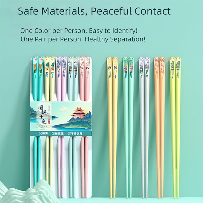 Reusable Fiberglass Chopsticks, 10 Pairs, Non-Slip, Dishwasher Safe (Round) | 9.5 Inch BPA-Free PET + Fiberglass, Heat Resistant To 120°C, For Sushi, Ramen, Noodles & Rice
