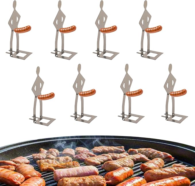 8 PCS Funny Hot Dog Holder for Grilling-Portable Hot Dog Roaster-Reusable Stainless Steel Hotdog and Sausage Stand-Funny Birthday Gifts for Men-BBQ Grill Accessories