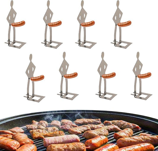 8 PCS Funny Hot Dog Holder for Grilling-Portable Hot Dog Roaster-Reusable Stainless Steel Hotdog and Sausage Stand-Funny Birthday Gifts for Men-BBQ Grill Accessories