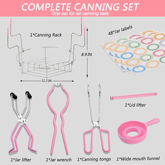 Canning Supplies Starter Kit with Stainless Steel Canning Rack and Accessories Tools, Includes Canning Jar lifter Tongs, Funnels,Lid lifter for Canning Pot, Water Bath& Pressure Canner
