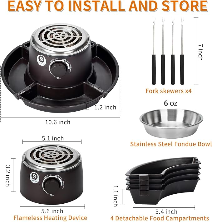 SANLE SOPFFY 2 in 1 Electric S'mores Maker & Fondue Pot,S'mores Maker Tabletop Indoor Kit with 4 Roasting Forks & 1 Flameless Temperature-controlled Heater,Christmas Gifts,Family Gifts