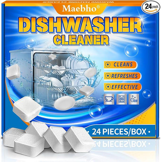 24 Pack Dishwasher Cleaner and Deodorizer Tablets – Natural Heavy Duty Deep Cleaning Descaler pods, Compatible with All Dish washer Models, Removes Limescale Grease& Odor, Septic Safe(1-Year Supply)