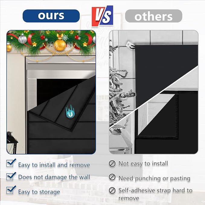 UQM Fireplace Cover, Magnetic Fireplace Blocker Blanket Stops Heat Loss, Indoor Fireplace Draft Stopper Save Energy, Magnetic Fireplace Draft Cover for Iron Fireplace Frame (33"x29")