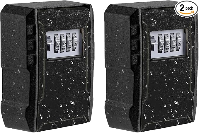 UPGRADE Extra Large Capacity Key Lock Box, Weatherproof Wall Mount Key Box for Car Keys, Fob, House Keys, Key Safe Security Storage Lock Box for Indoor, Outdoor, Garage, Garden, Store (2 Pack, Black)