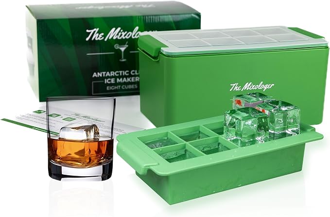 The Mixologer Clear Ice Maker - Antarctic Set of 8 Cube Molds - Craft Ice Maker for Whiskey, Cocktails & Bourbon - Clear Ice Mold, No Distilled Water Needed, Gift for Bartenders & Home Mixologists