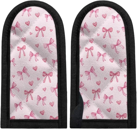 Coldinair 2 Pieces Pink Bow Hot Pan Handle Sleeves Heat Resistant Covers Non-Slip Holders for Home Kitchen Cooking Cookwares, Colorful Eggs Hot Skillet Handle Cover