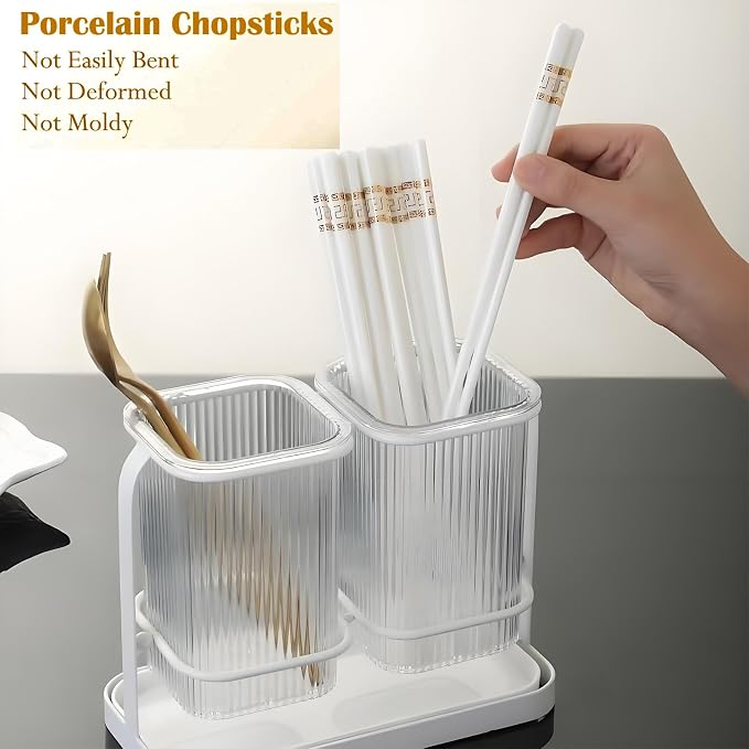 Ceramic Chopsticks Reusable,5 Pairs Porcelain Chop sticks,Jin Ruyi,9.7'' | Easy to Clean,Dishwasher Safe,Heat Resistant,with a Gift case,Cooking Chopsticks,High-grade Bone China Porcelain