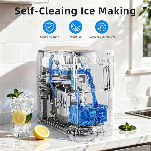 Electactic Countertop Ice Maker Machine 18lbs/24H, 6-Min Fast Bullet Portable Ice Maker, 6.69” Slim Space-Saving with Auto-Drain Drawer, Self-Cleaning, Scoop for Kitchen RV, Cream White