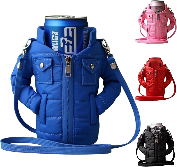 Gadgetime USA - 12oz Insulated Can Cooler Jacket (Blue)- Beverage Holder with Detachable Strap - Beer/Soda Carrier - Can Holder with Shoulder Strap - Insulated Sleeve - Funny Gift for Friends & Family