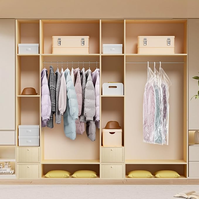 Hanging Vacuum Storage Bags For Clothes With Hand Pump,Coat Storage Bag Hanging,Vacuum Bags For Clothes,Space Saver Vacuum Storage Bags,Garment, Clothing, Dress, Suit, Long Coat, Jacket(Combo 4 Pack）