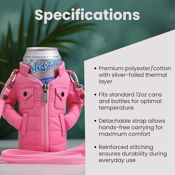 Gadgetime USA - 12oz Insulated Can Cooler Jacket (pink) - Beverage Holder with Detachable Strap - Beer/Soda Carrier - Can Holder with Shoulder Strap - Insulated Sleeve, Funny Gift for Friends & Family