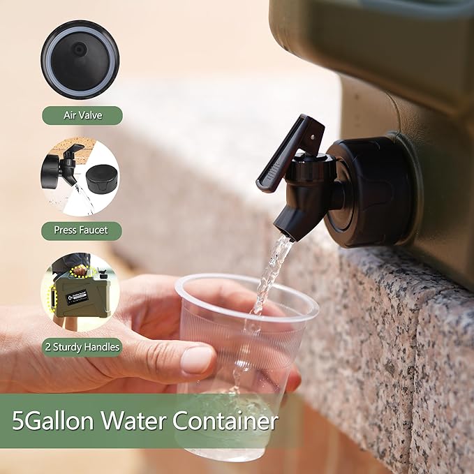 COOZMENT 3.2 Gallon/5 Gallon Water Containers with Spigot, BPA Free Water Jug, Military Green Water Tank, Multifunction Water Storage Containers for Camping Outdoor Hiking,Emergency Storage
