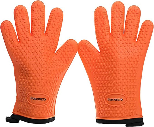 KITCHEN PERFECTION XL Silicone Smoker Oven Gloves-Extreme Heat Resistant BBQ Gloves-Handle Hot Food Right on Your Grill Fryer&Pit|Waterproof Grilling Cooking Baking Mitts|Superior Value Set+3 Bonuses | Waterproof, 5-Finger Design For A Better Grip, for...