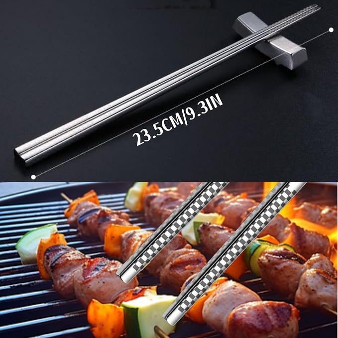 5 Pair Metal Chopsticks Reusable 18/8 Stainless Steel Chopsticks Set Non-slip Chinese Chopstick for Cooking Eating Dishwasher Safe 9.25" Chop Sticks Gift Set
