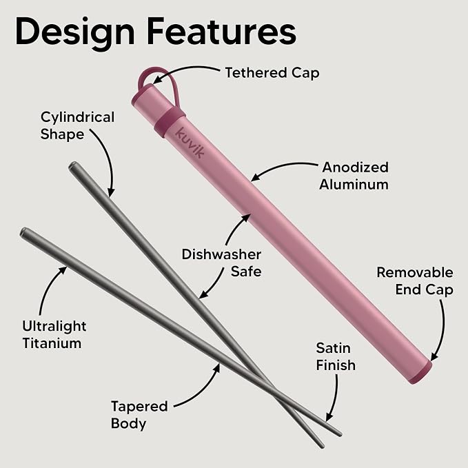 Kuvik Titanium Chopsticks with Flamingo Pink Carrying Case